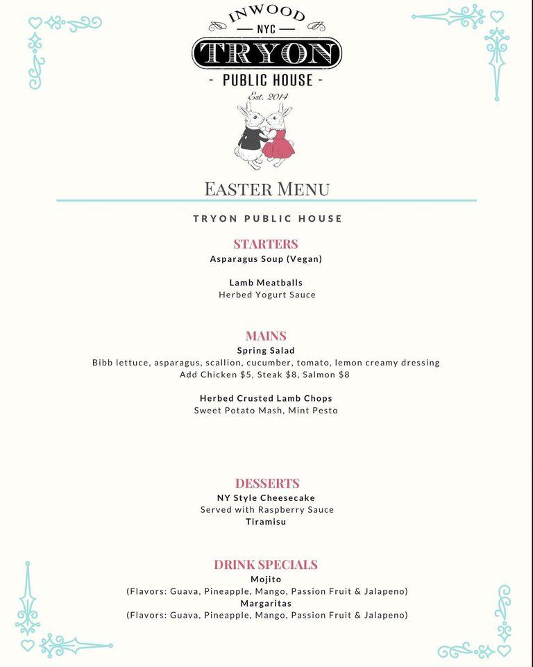 Menu at Tryon Public House, New York City