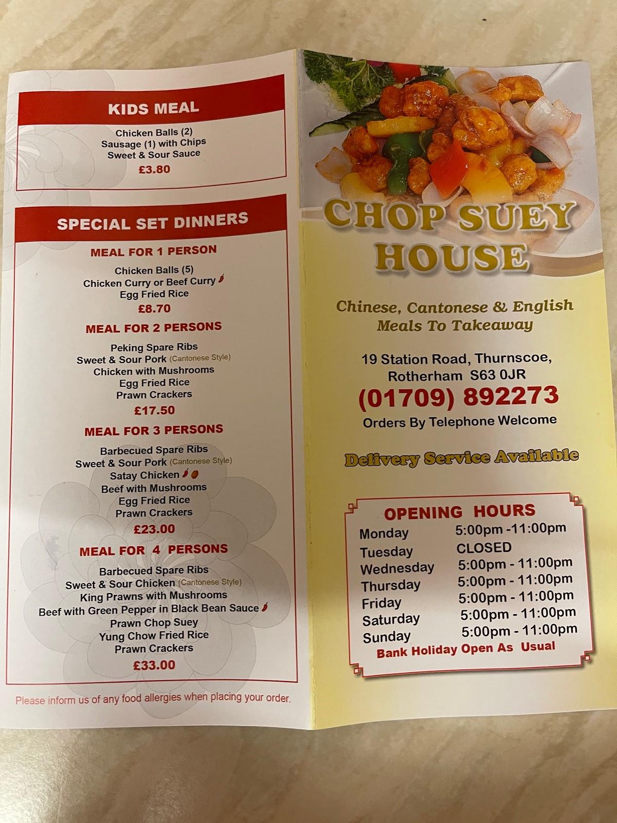 Menu at Chop Suey House restaurant, Goldthorpe