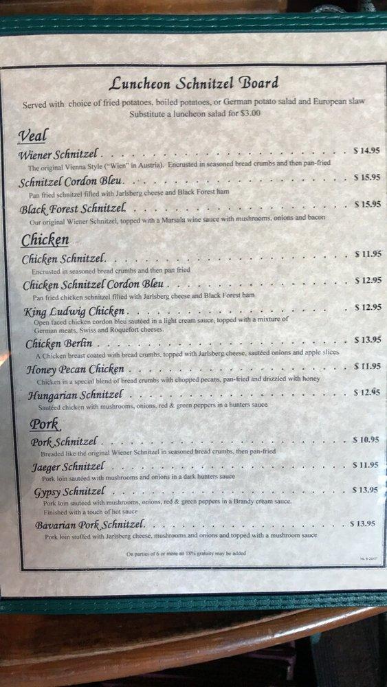 Menu at Ol Heidelberg Cafe, Huntsville