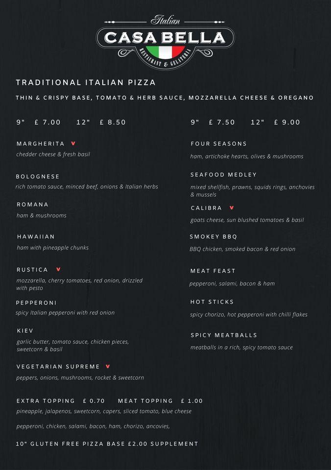 Menu at Casa Bella restaurant, Keswick