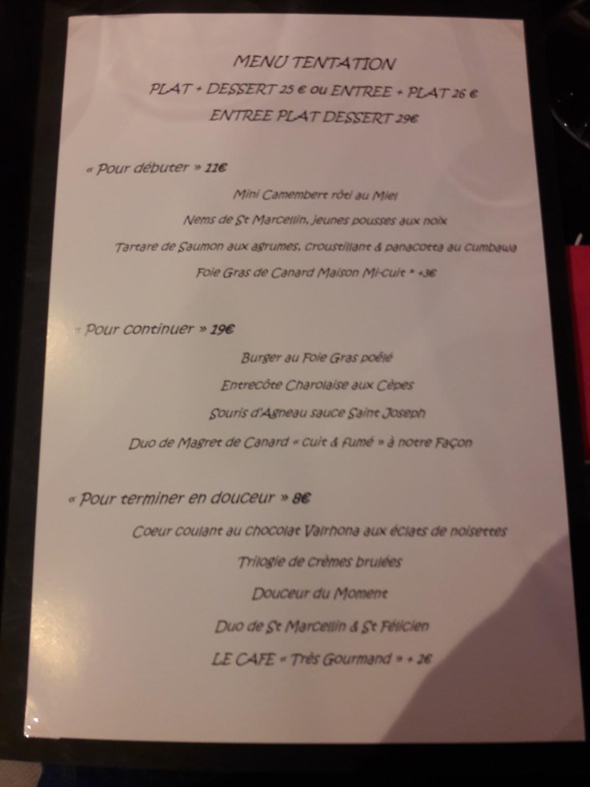 Menu au L'Ardoise restaurant, TournonsurRhône, 68 Quai