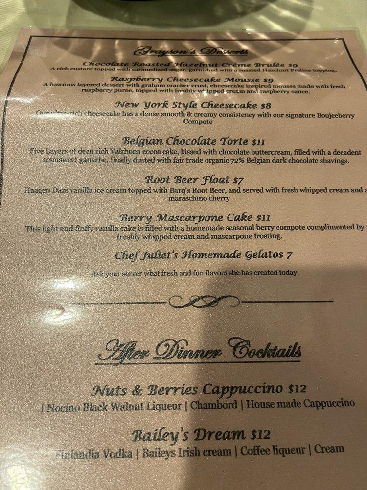 Menu at Graysons Steak and Seafood Restaurant, Newnan