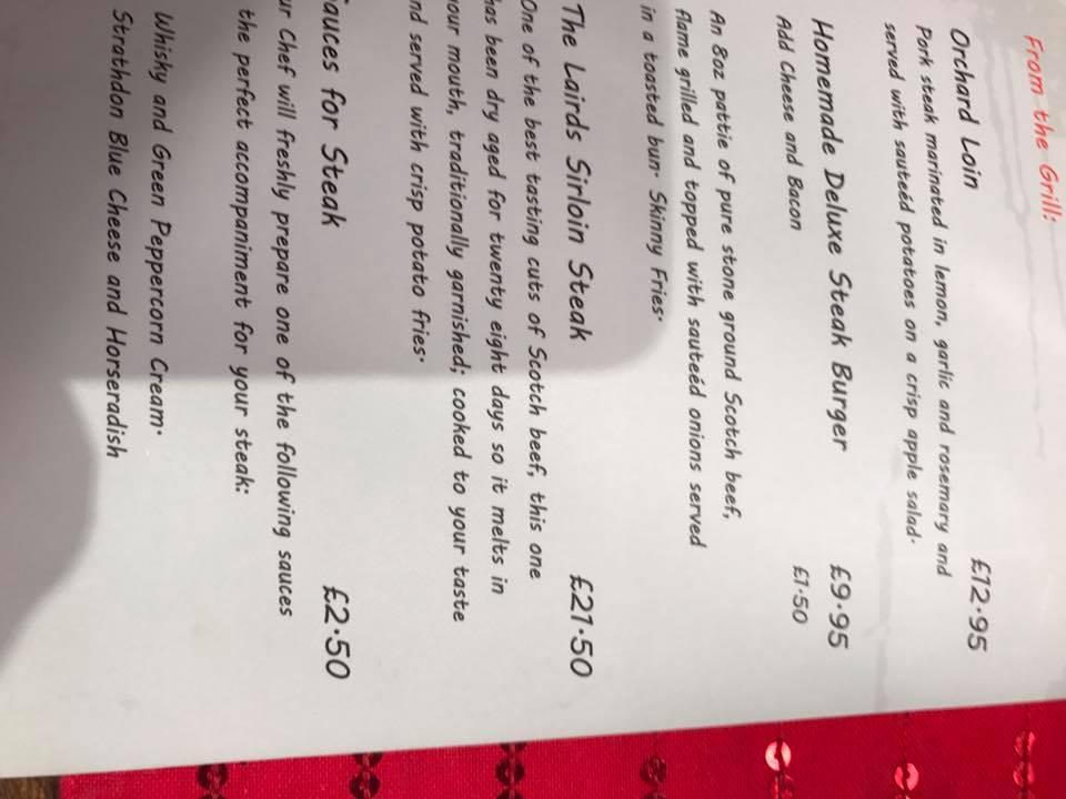 Menu at Clockhouse Restaurant, Tomintoul