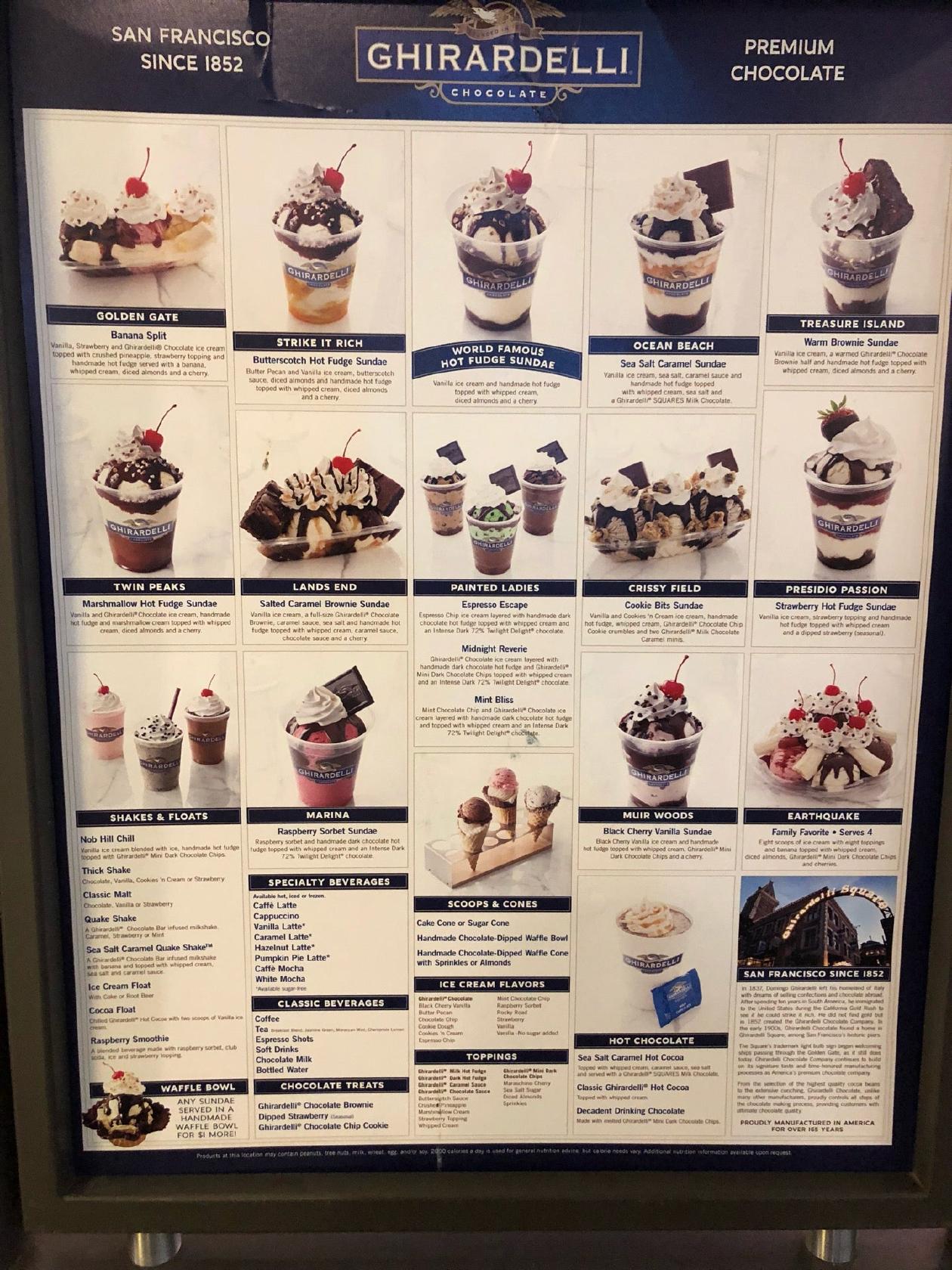 Menu at Ghirardelli Ice Cream and Chocolate Shop restaurant, Las Vegas ...