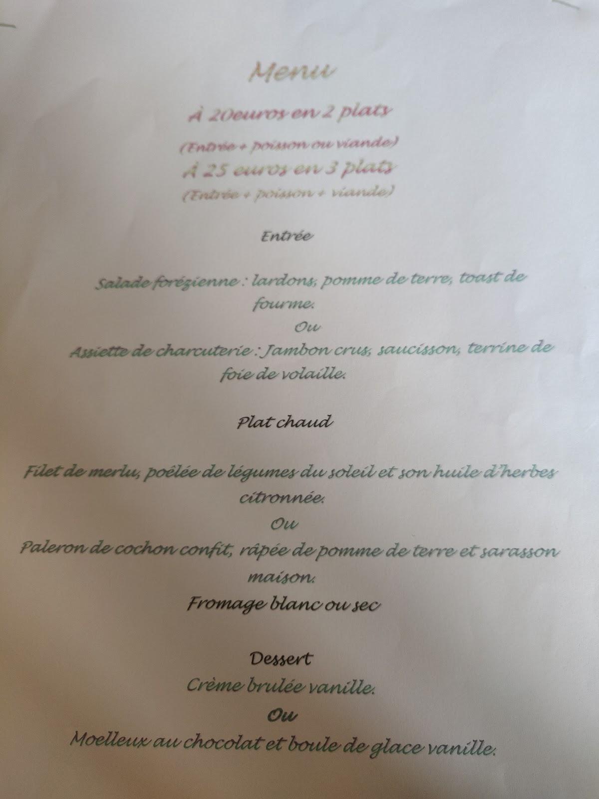 Menu at L'histoire sans faim restaurant, Saint-Héand