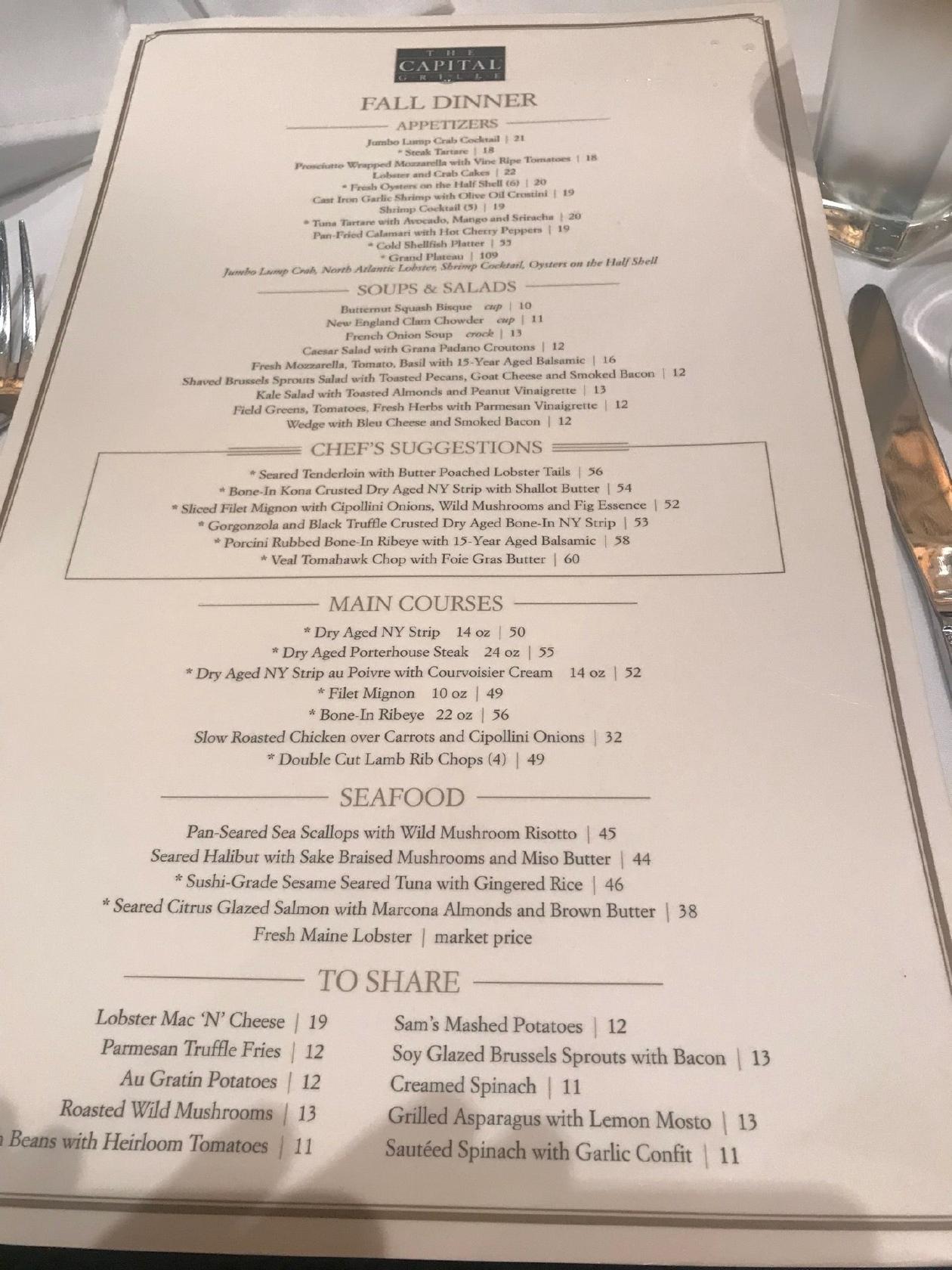 Menu at The Capital Grille pub & bar, Orlando, International Dr Suite 1000