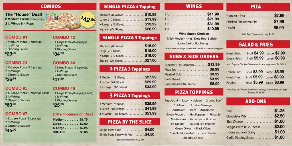 Menu at The Pizza House pizzeria, Grimsby