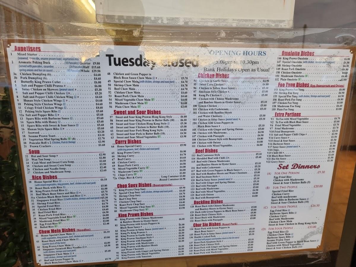 Menu at Chef Peking fast food, Luton