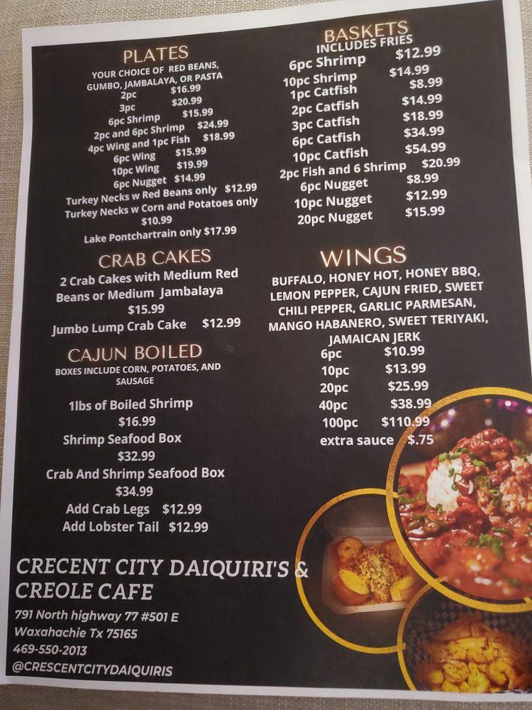 Menu at Crescent City Daiquiris & Creole Cafe, Waxahachie