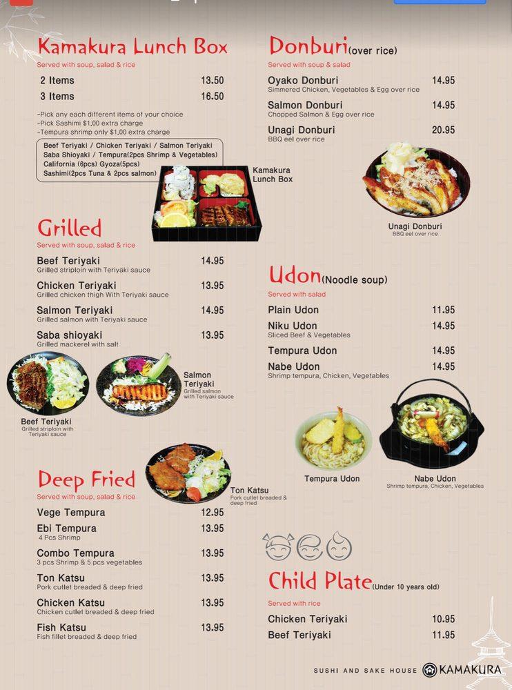 Carta de Kamakura Japanese Restaurant, Los Gatos