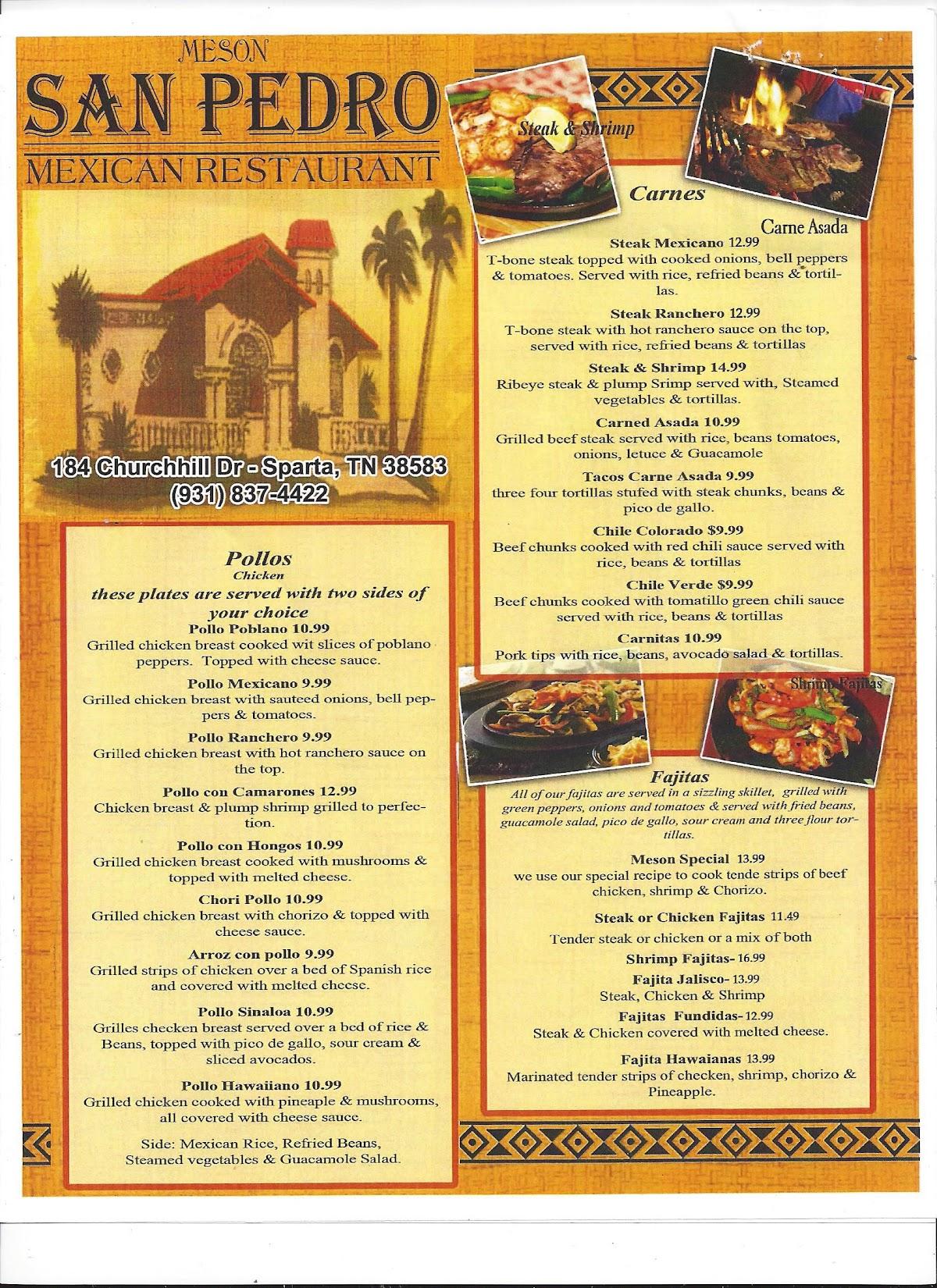 Menu at El Meson San Pedro Mexican Restaurant, Sparta