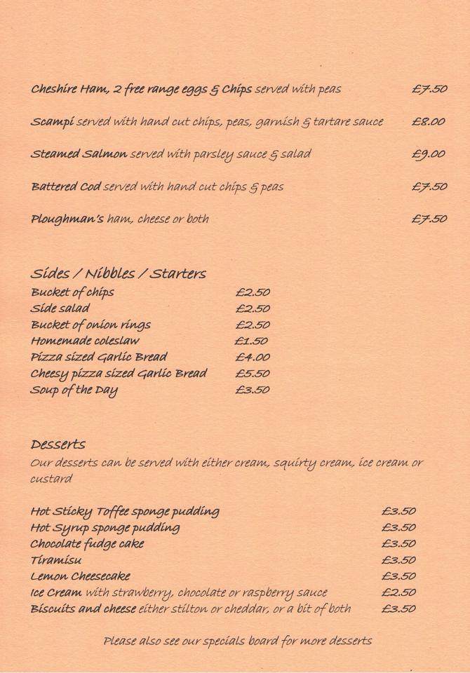Menu at The Bull Shed steakhouse, Belper