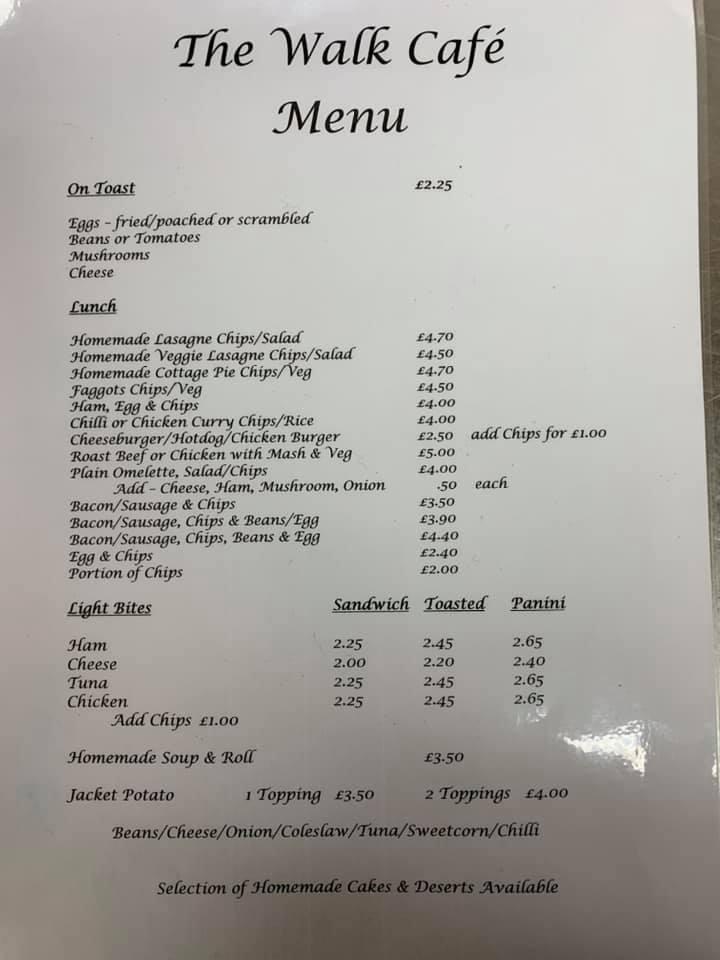 Menu at The Walk Cafe, Hereford