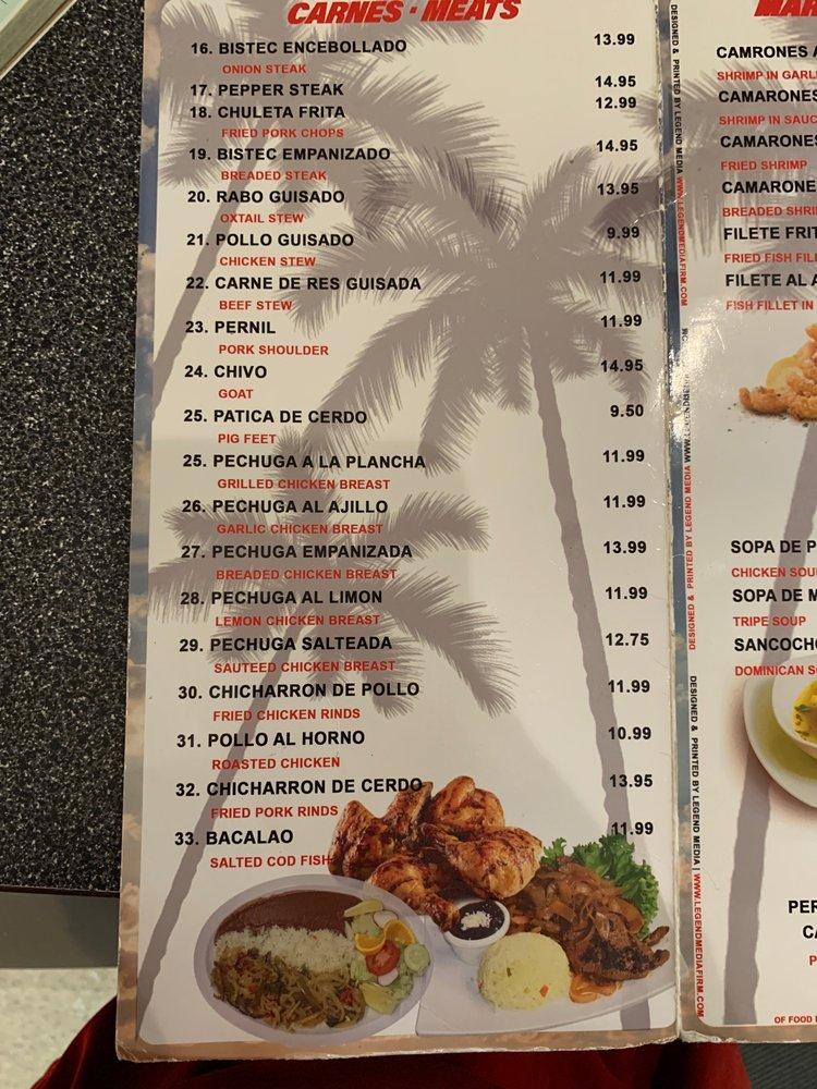 Menu at Cocina Dominicana restaurant, Stroudsburg