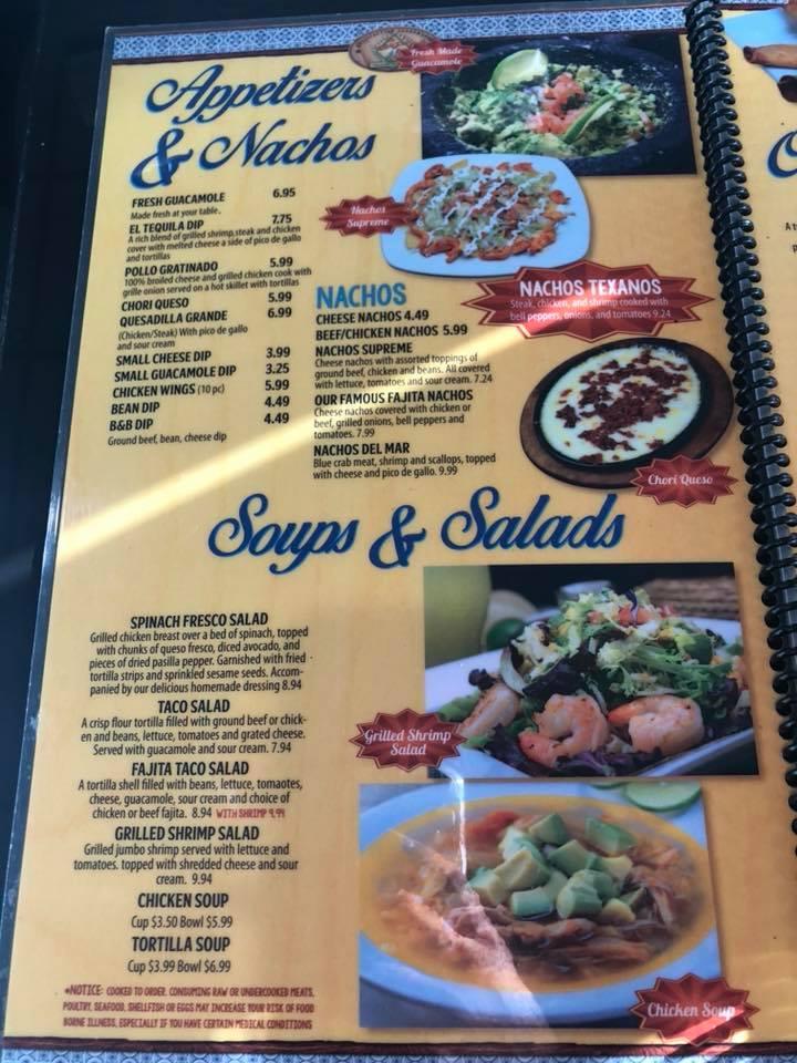 Menu at El Tequila restaurant, Saint Albans