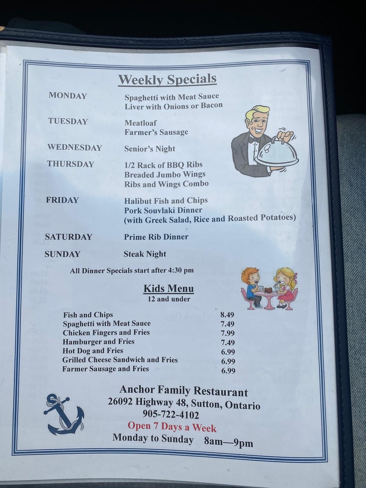 Menu at Anchor Family Restaurant,