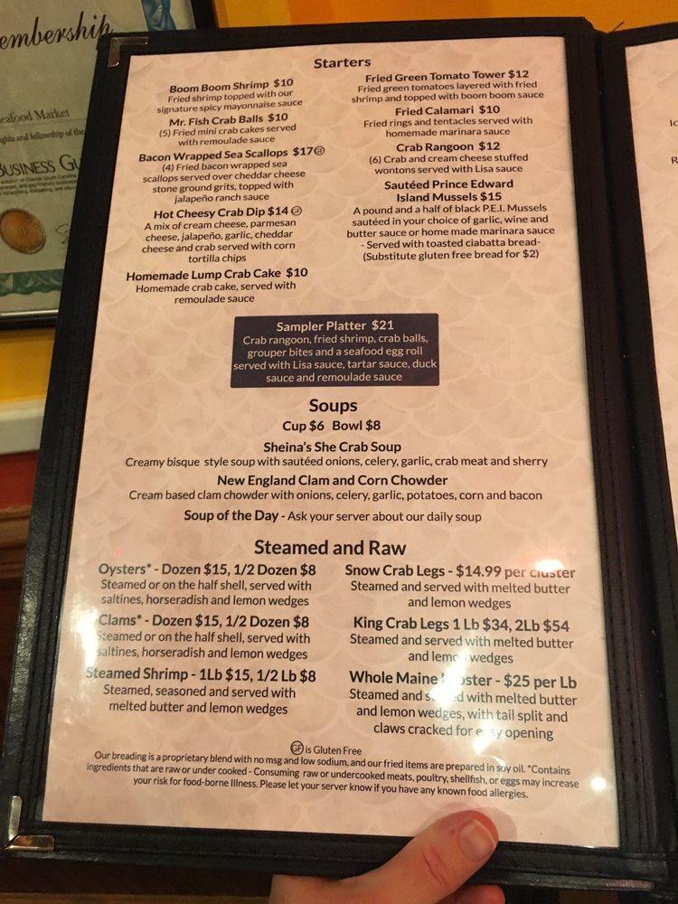 Menu at Mr. Fish Seafood Restaurant, Myrtle Beach
