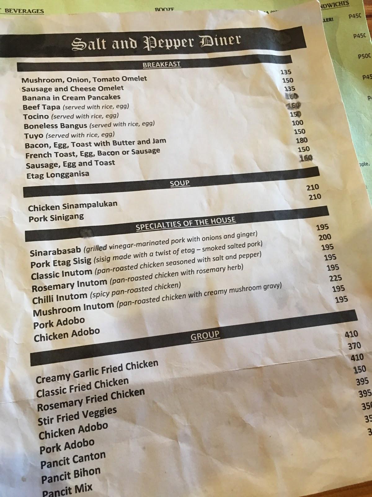 Menu at Salt N Pepper restaurant, Sagada, South Rd