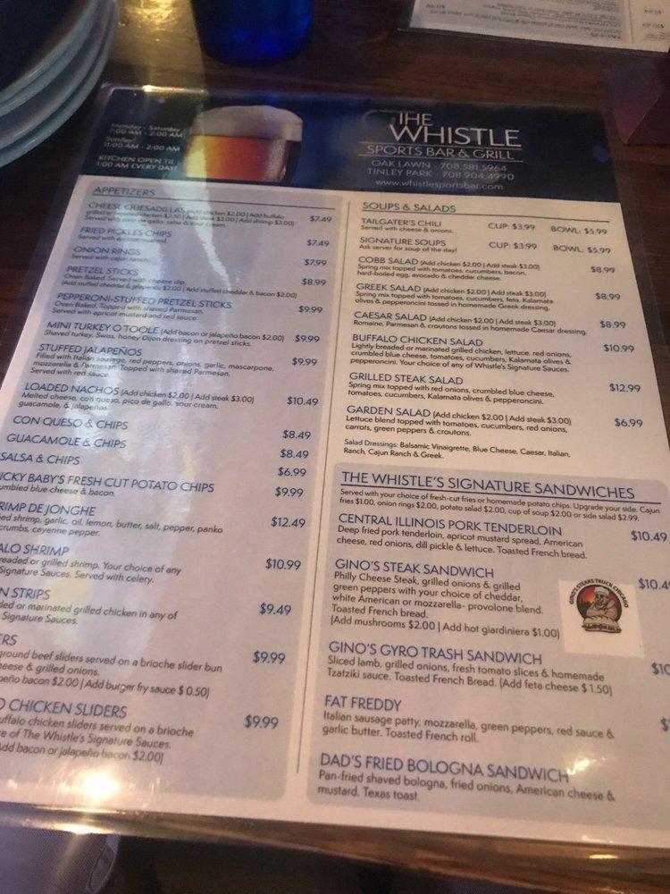 Menu at The Whistle Sports Bar & Grill, Oak Lawn