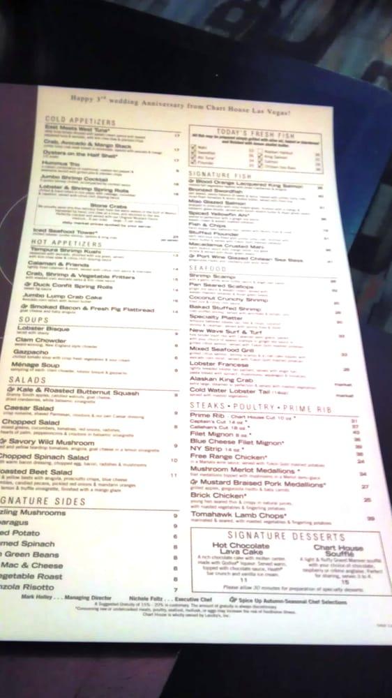 Menu at Chart House steakhouse, Las Vegas