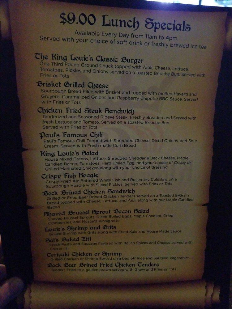Menu at King Louie's Sports Lounge & Billiards Room pub & bar, Lubbock