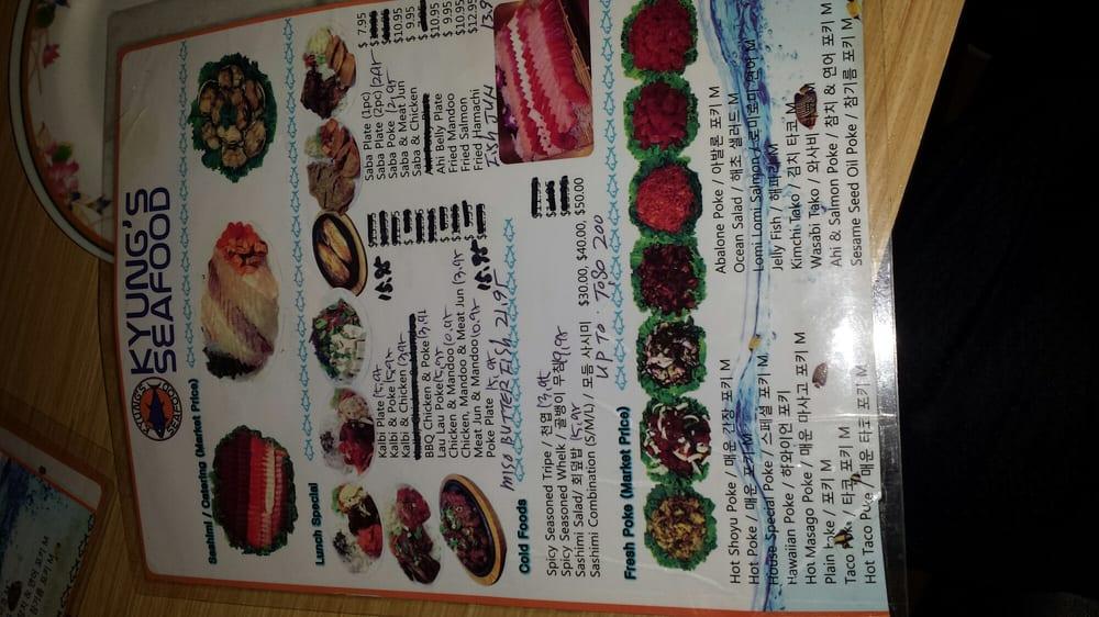Menu at Kyung's Seafood restaurant, Honolulu
