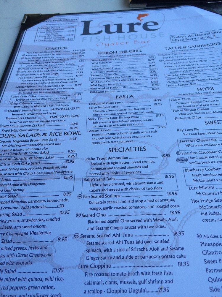 Menu at Lure Fish House restaurant, Ventura