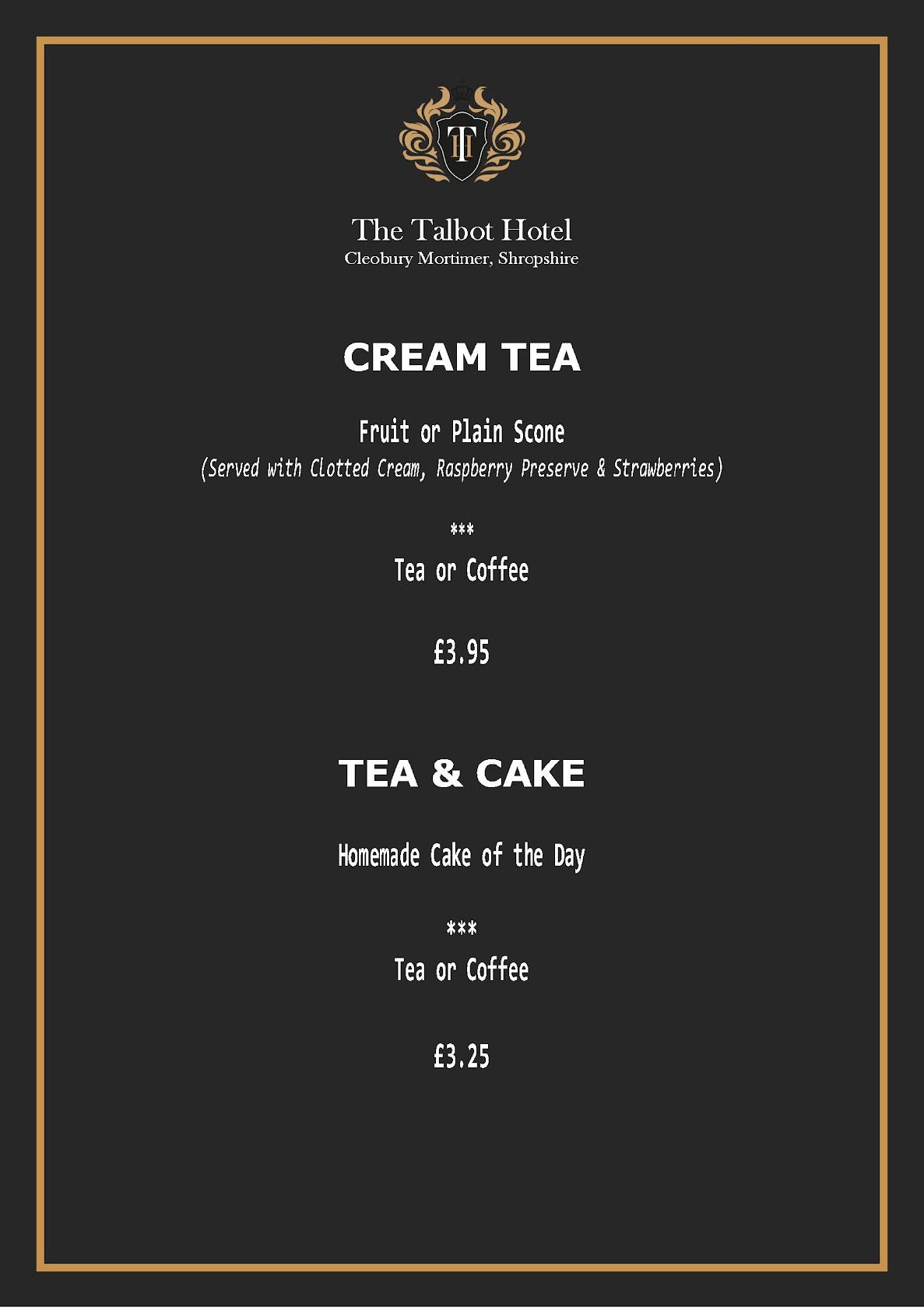 Menu at The Talbot Hotel pub & bar, Cleobury Mortimer