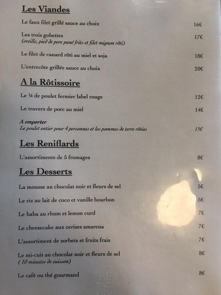 Menu at Chez Madeleine restaurant, CourCheverny