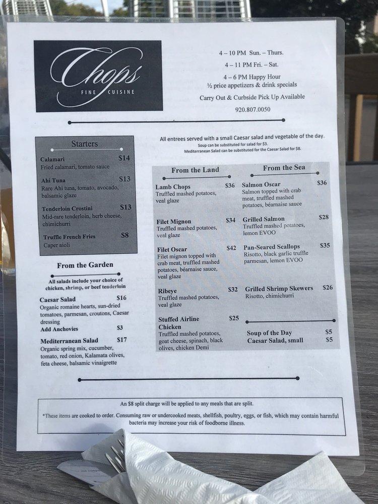 Menu at Chops pub & bar, Green Lake