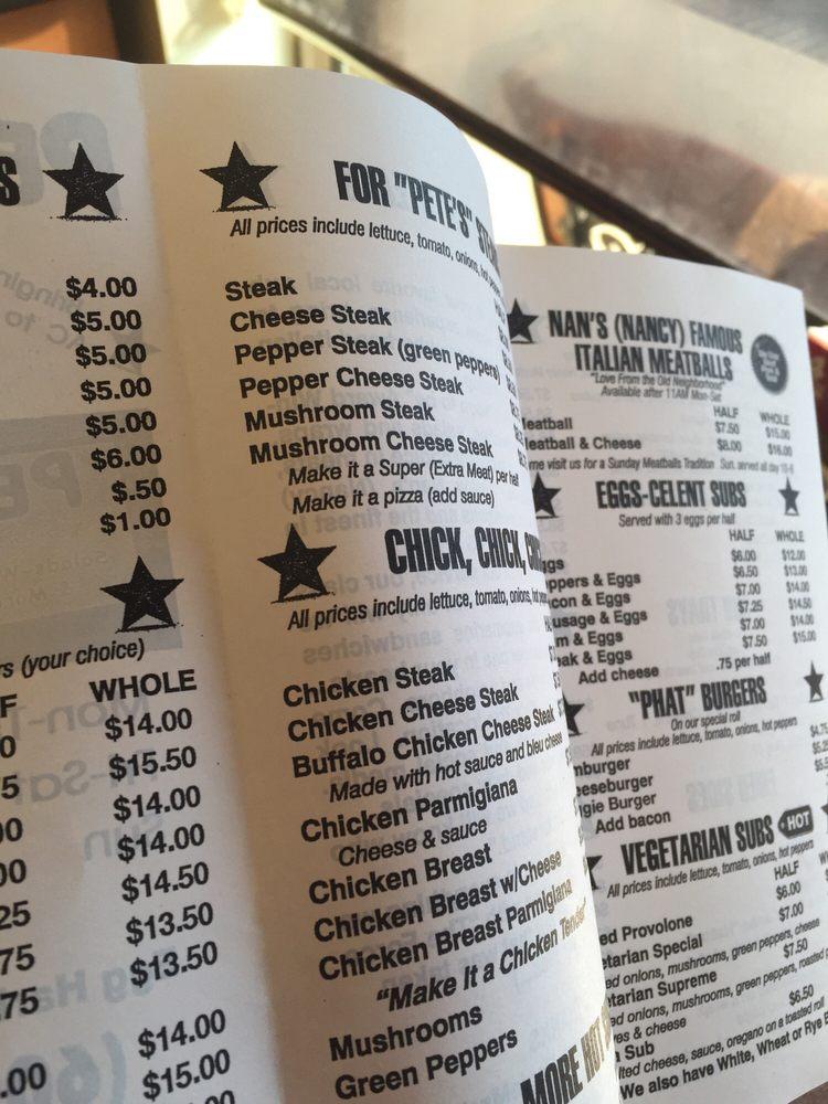 Menu at Pete's Subs restaurant, Egg Harbor Township
