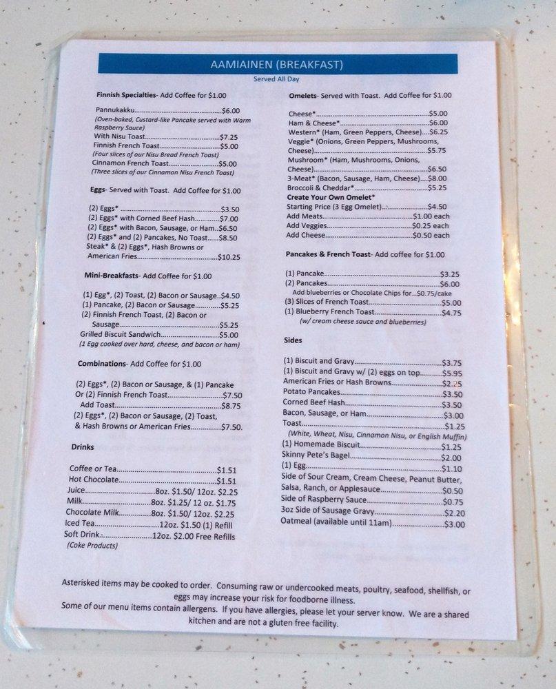 Menu at Suomi Home Bakery & Restaurant, Houghton