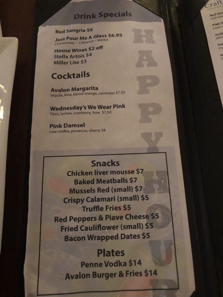 Menu at Avalon Bistro pub & bar, Bryn Mawr