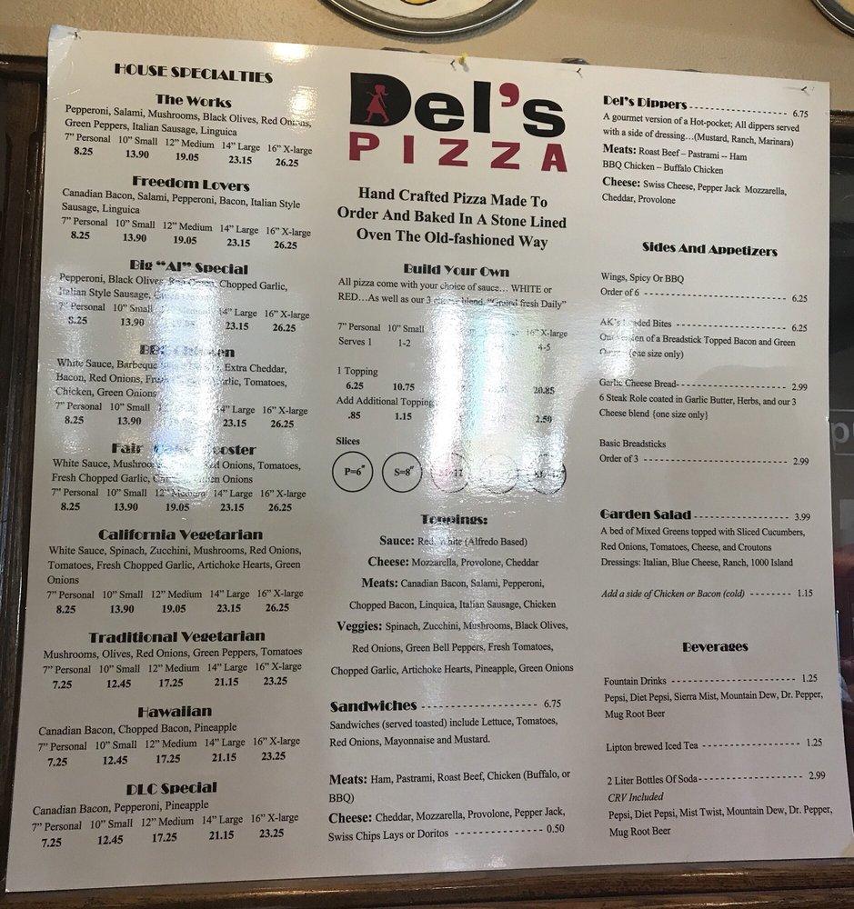 Menu at Del's Family Pizza pizzeria, Fair Oaks