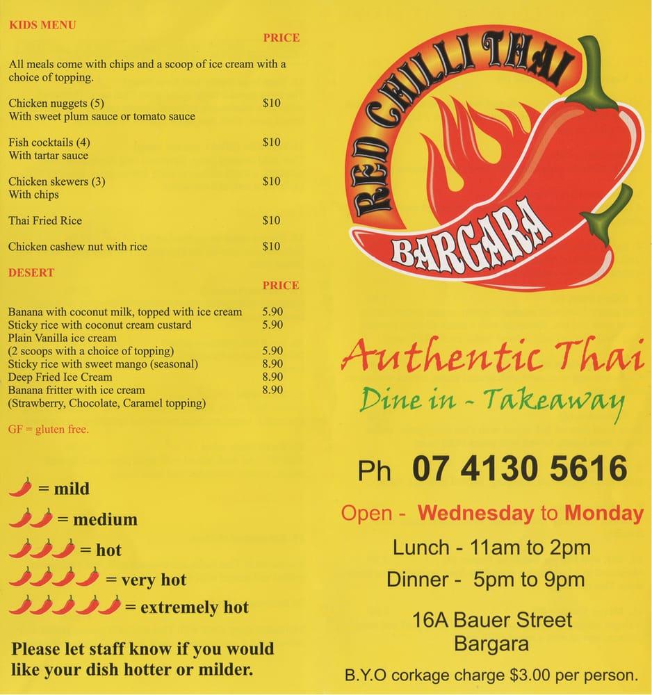 Menu at Red Chilli Thai Bargara, Bargara