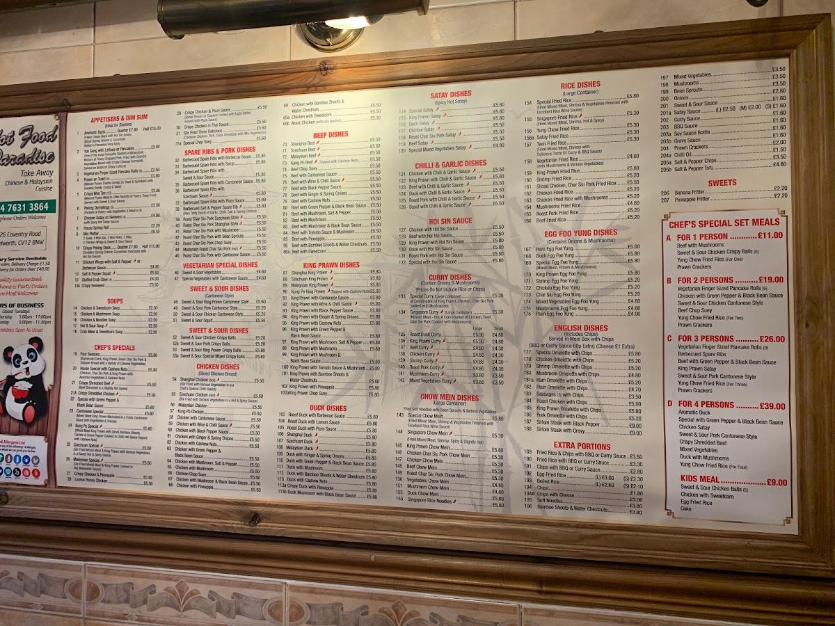 Menu at Hot Food Paradise fast food, Bedworth