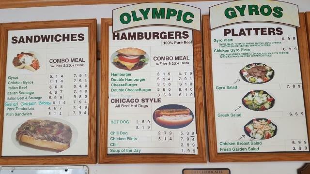 Menu at Olympic Gyros restaurant, Davenport