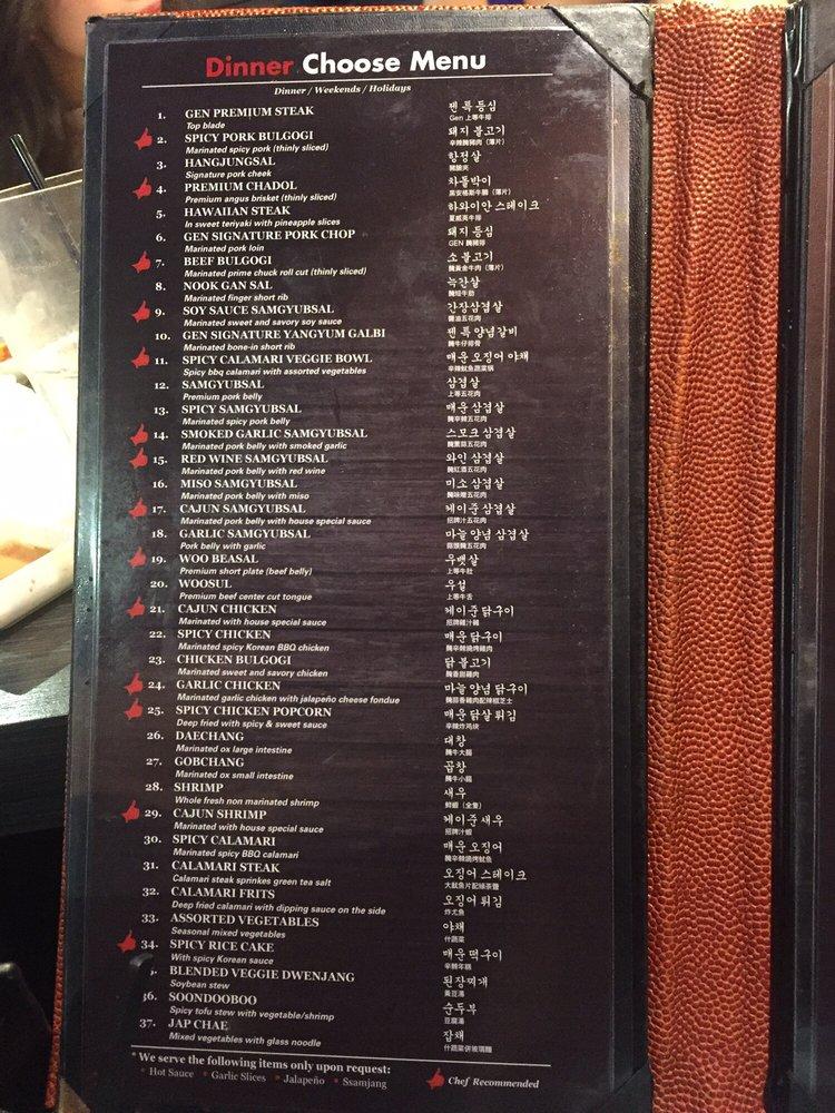 Menu at Gen Korean BBQ House, Alhambra