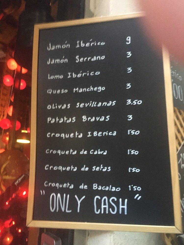 Menu at Bodega Biarritz 1881 Tapas bar, Barcelona, Carrer Nou de Sant