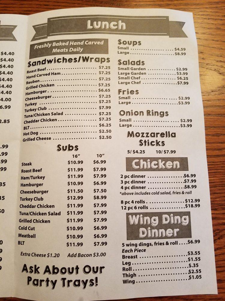 Menu at Johnny's Sub Shop restaurant, Salisbury