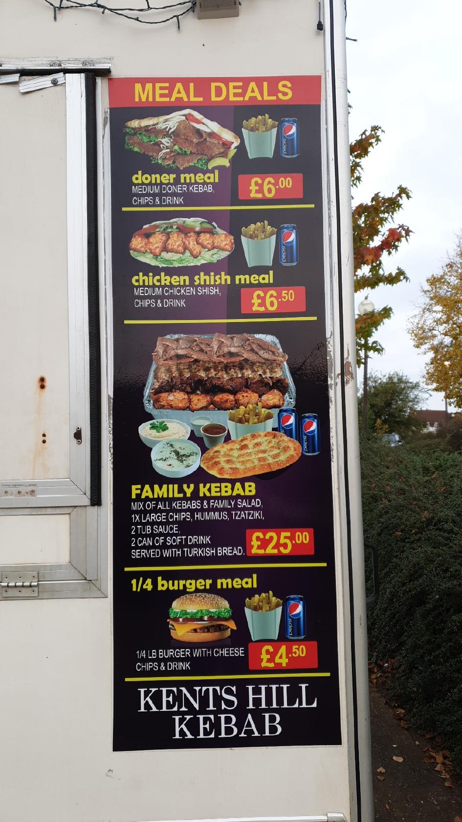 Menu at KENTS HILL KEBAB restaurant, Walnut Tree