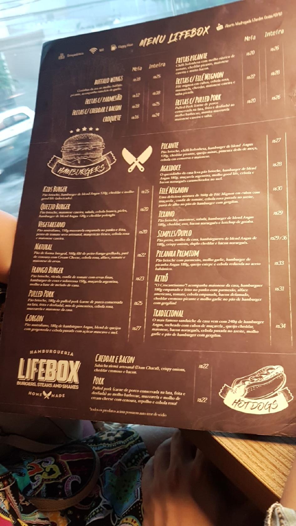 Carta del restaurante Lifebox Burgers, Steaks and Shakes, Goiânia, R
