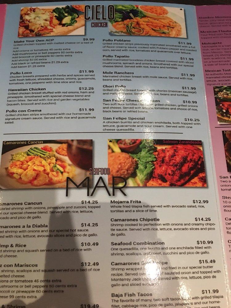 Menu at San Felipe Mexican Restaurant, Aberdeen