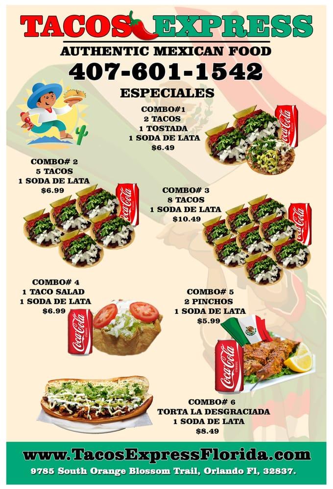 Menu at Tacos Express Authentic Mexican Food restaurant, Orlando