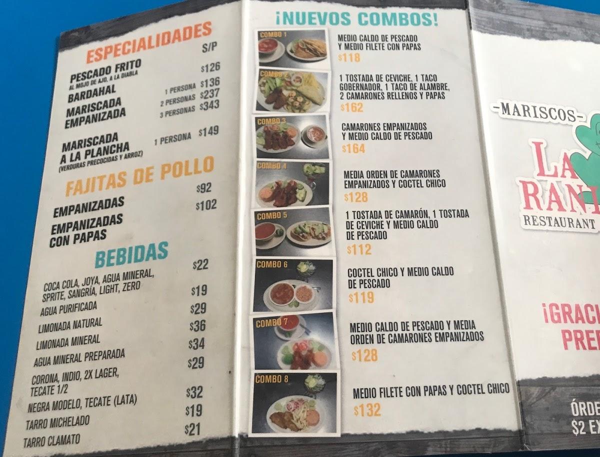 Carta del restaurante La Ranita, Apodaca, Carretera a Dulces Nombres