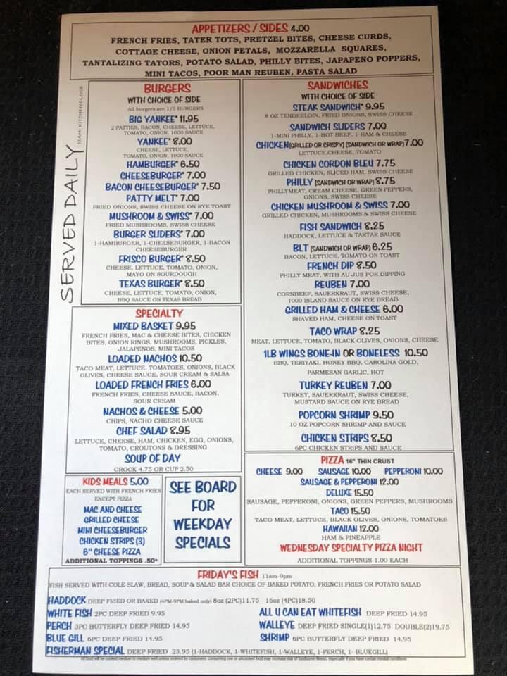 Menu at Damn Yankees Watering Hole pub & bar, Hortonville, N3517 County ...