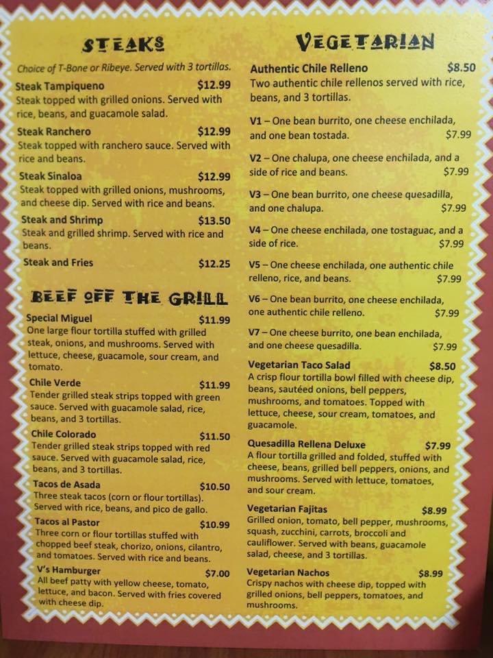 Menu at Mi Tequila Mexican Restaurant, Lewisburg, 584 Airport Rd