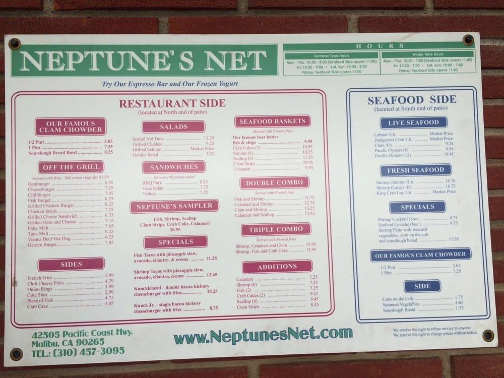 Menu at Neptune's Net restaurant, Malibu