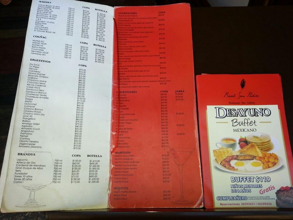 Menu at Real San Pedro restaurant, Tlaquepaque, Calle Independencia 163