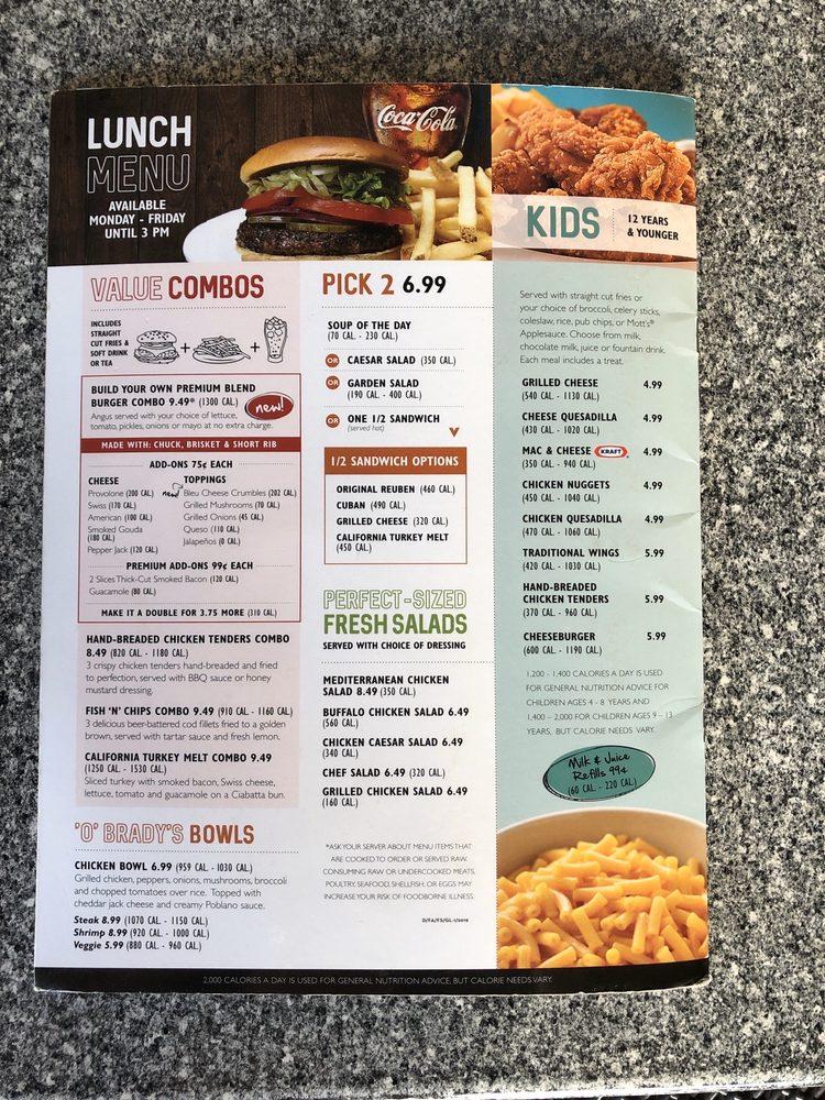 Menu at Beef 'O' Brady's pub &amp; bar, Dade City